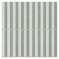 Four porcelain deck chair tiles in muted sage green and off-white vertical stripes for outdoor decor