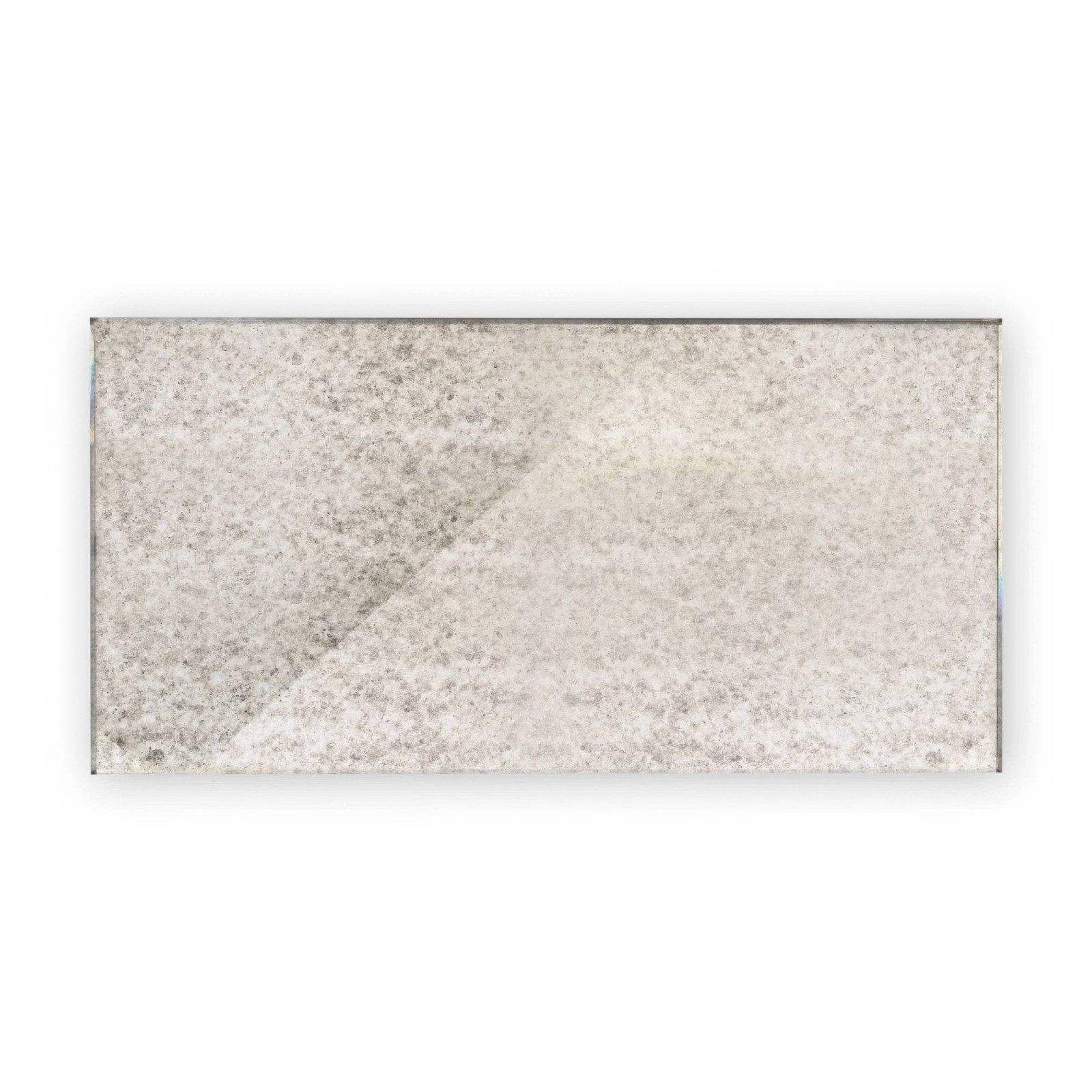 Rectangular deco glass silver wall tile with distressed antiqued silver finish and subtle speckled texture
