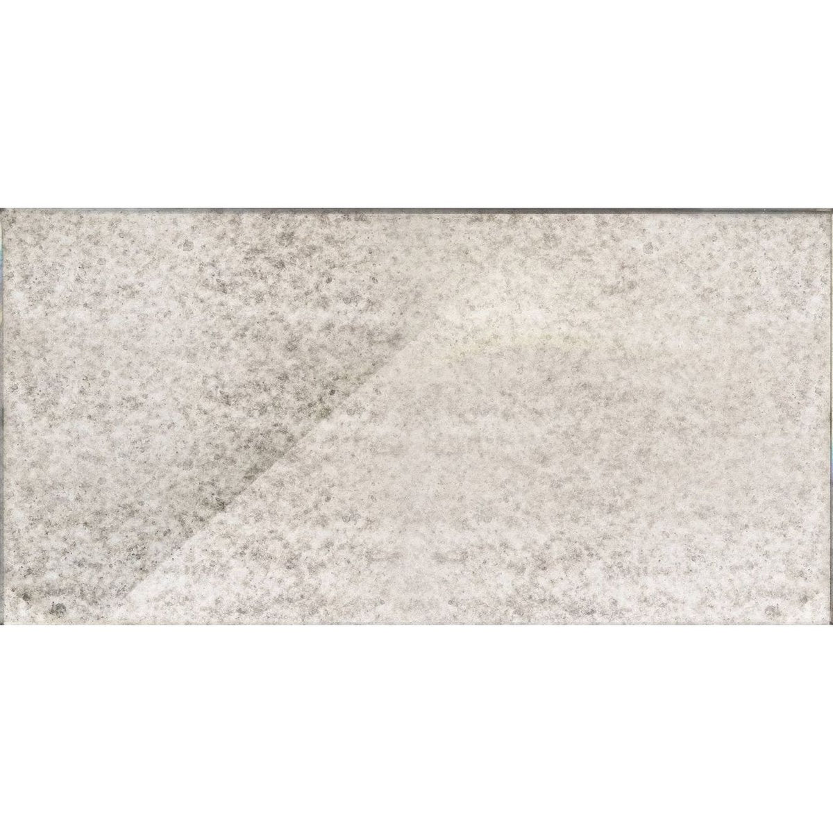 Rectangular deco glass silver wall tile with distressed antiqued silver finish and subtle speckled texture
