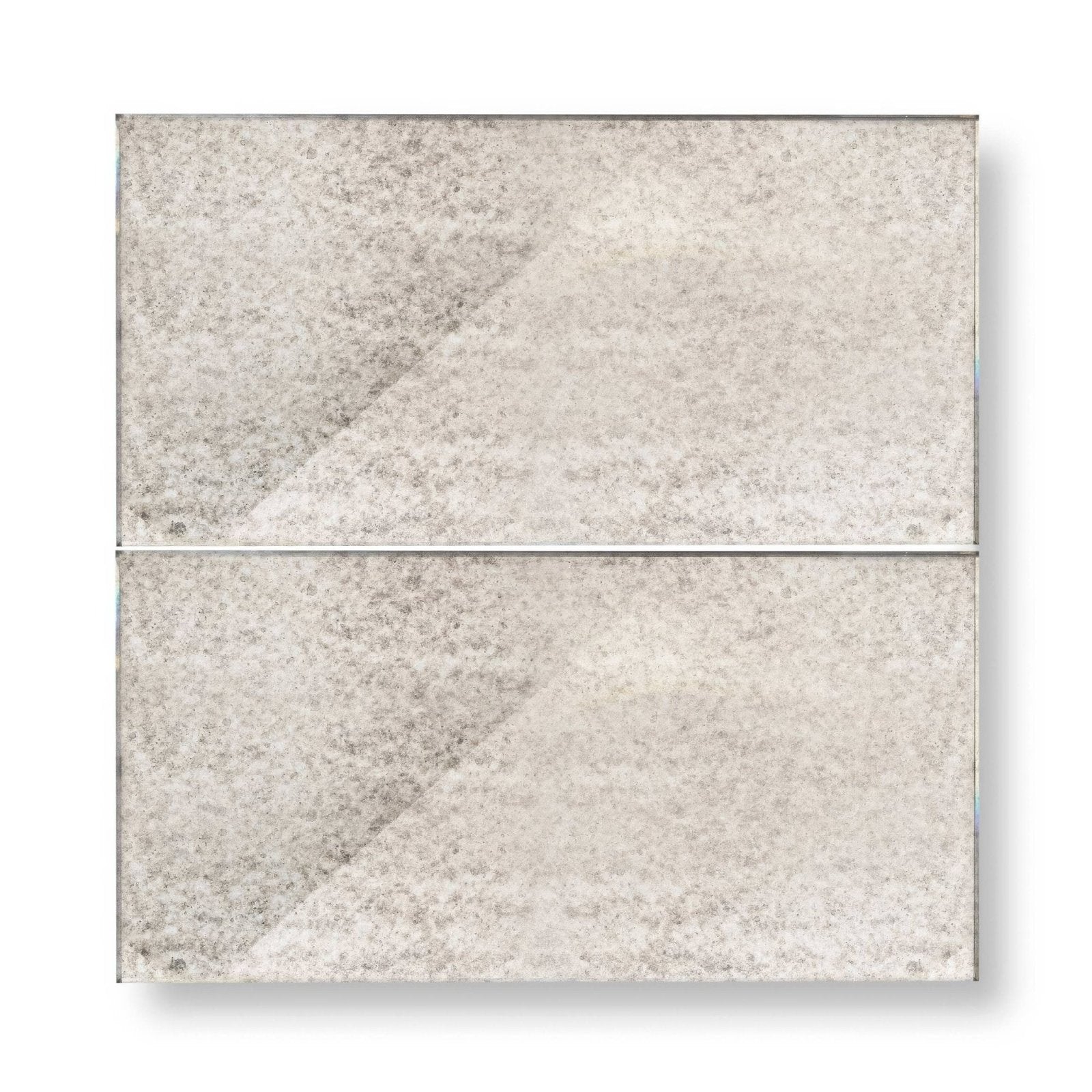 Deco glass silver wall tile featuring a silver-toned textured mirror panel with subtle speckled finish and geometric division