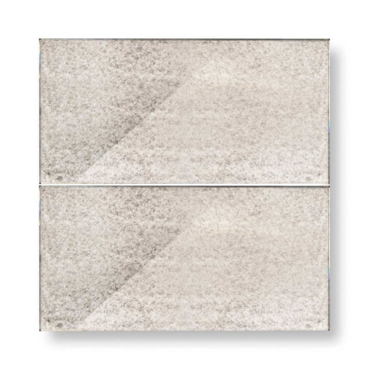 Deco glass silver wall tile featuring a silver-toned textured mirror panel with subtle speckled finish and geometric division