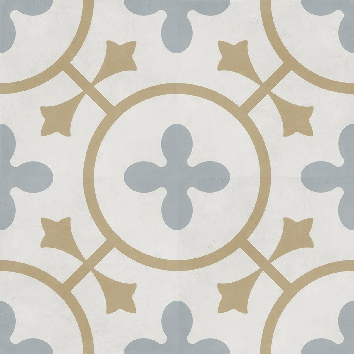 
Beige and light gray ornamental floor tile with repeating quatrefoil pattern decorata 07 patterned 15 x 15cm tile