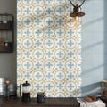 Decorata 07 patterned ceramic 15 x 15cm wall tile with light blue gold and white geometric design