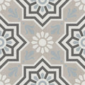Beige and gray geometric patterned ceramic tile with sunburst motifs decorata 10 patterned 15 x 15cm tile