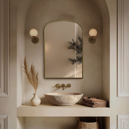Delphine Overmantel Arch Mirror 60x90cm in Brushed Brass - Origins Living