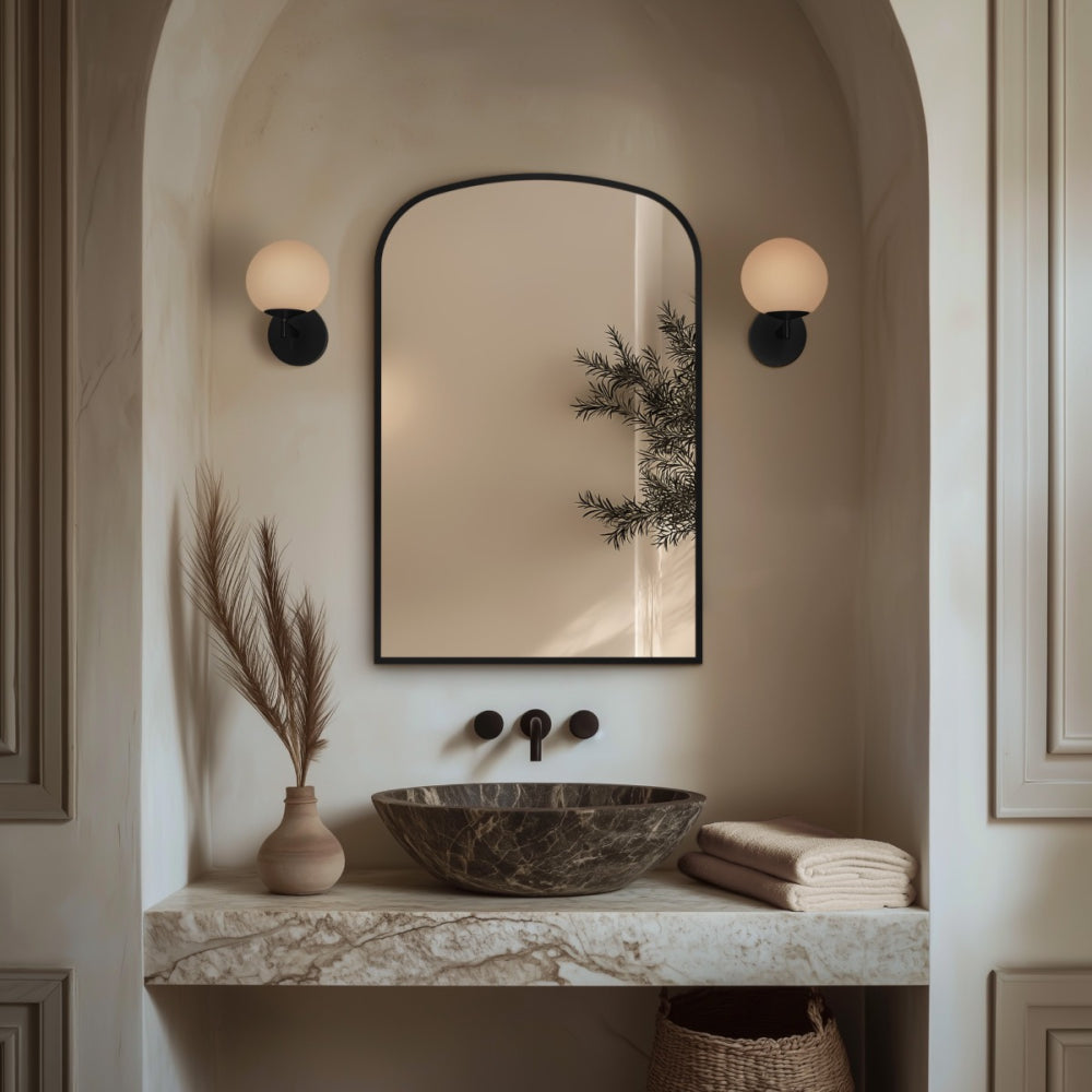 Delphine Overmantel Arch Mirror 60x90cm in Black - Origins Living