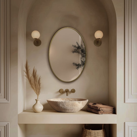 Delphine Oval Mirror 55x80cm in Brushed Brass - Origins Living
