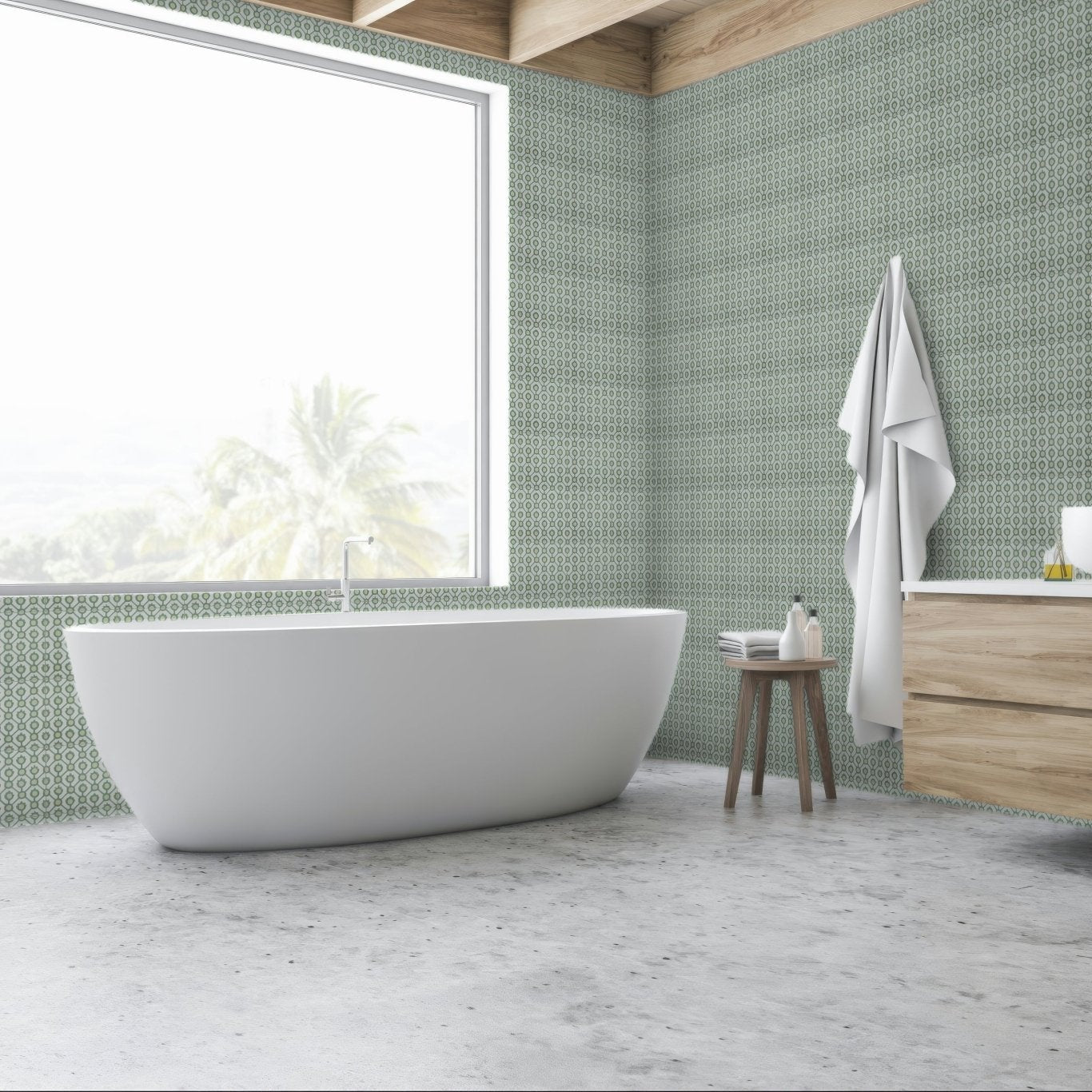 Modern freestanding white bathtub with smooth glossy finish and minimalist design from Designers Guild Jaal Moss collection
