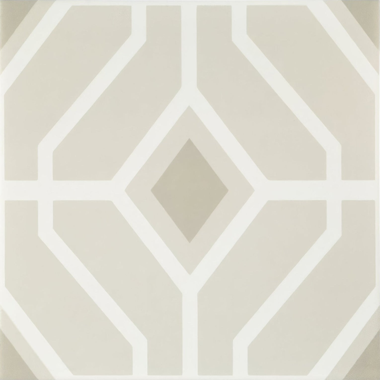 Beige and white geometric patterned tile with diamond motif from designers guild laterza stone for stylish interiors