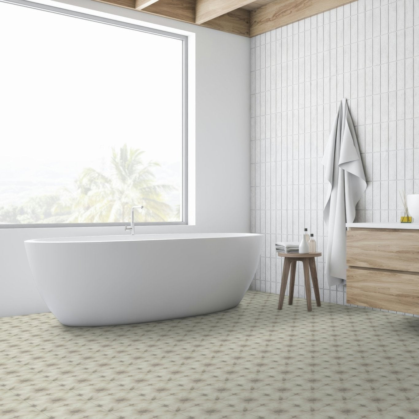 White freestanding Designers Guild Shibori Stone bathtub with smooth glossy surface and minimalist design