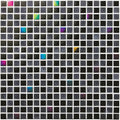 Black mosaic tile panel with iridescent rainbow accent tiles from Dias Earth and Fire mixed mosaics collection