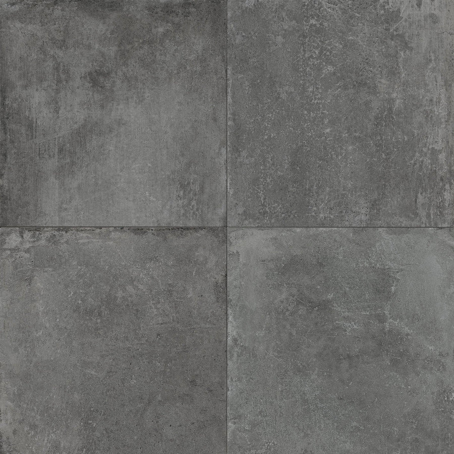 Direction dark matt 60 x 60cm dark gray concrete-effect floor tiles with a textured weathered finish