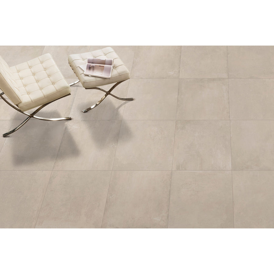Cream-colored direction sand matt ceramic floor tiles 30 x 60cm with subtle texture and clean grout lines