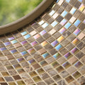 Divine earth and fire mixed mosaic iridescent tile with earthy brown beige tones and reflective blue purple gold hues