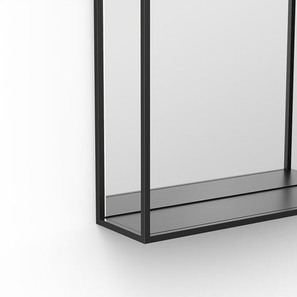 Black metal-framed Docklands mirror with shelf 50x80cm featuring a sleek minimalist design and reflective glass surface