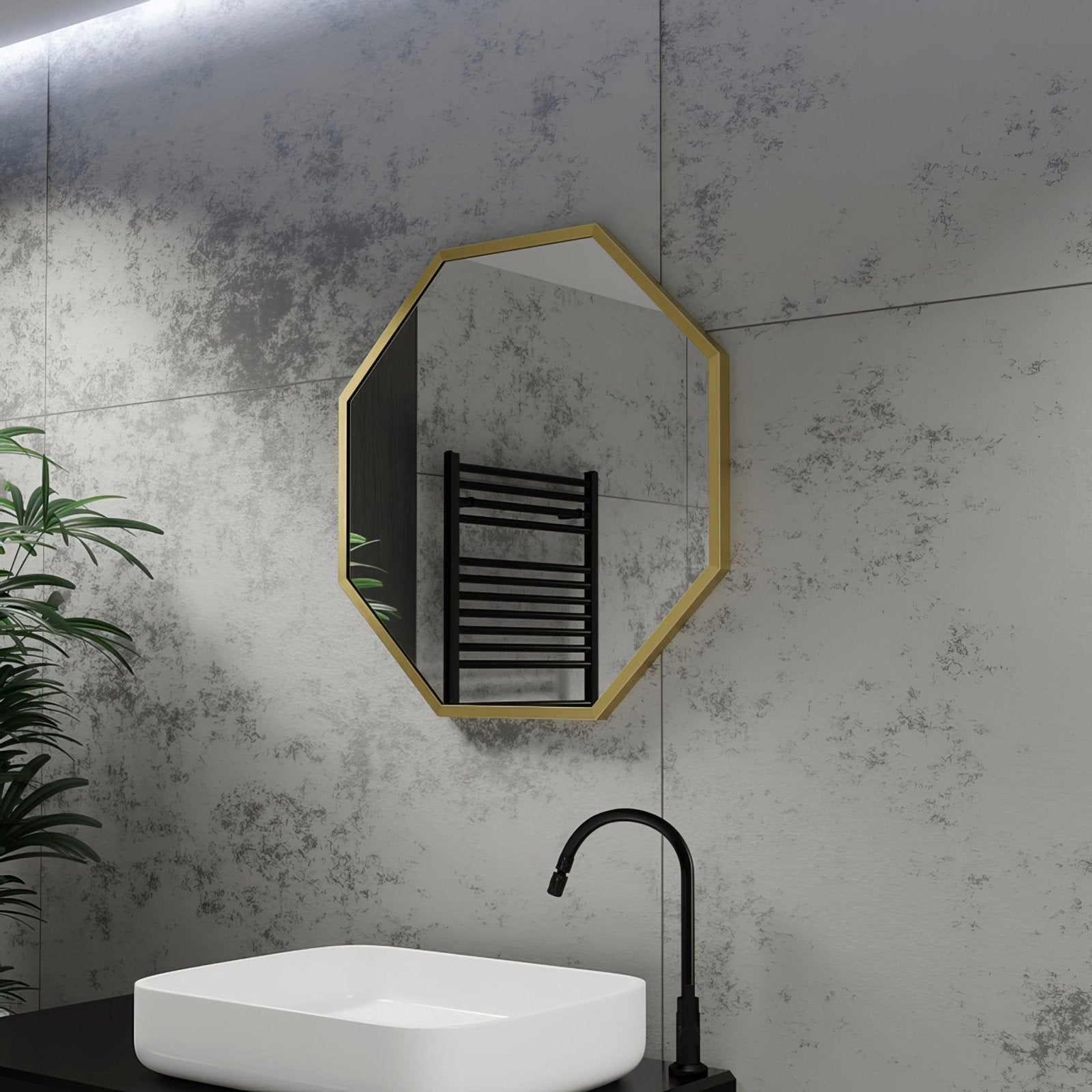 Gold-framed octagonal bathroom mirror 60cm with brushed brass finish docklands octagon mirror
