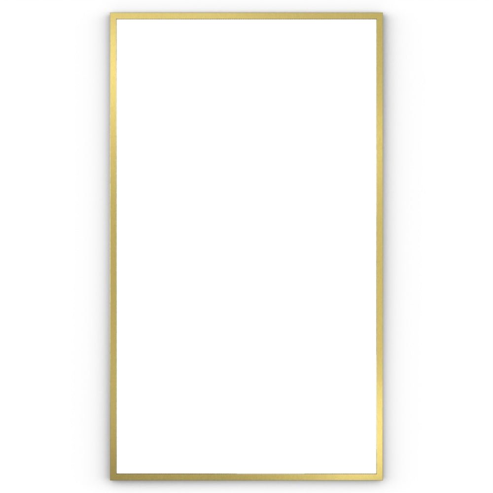A sleek rectangular docklands mirror with a brushed brass frame and minimalist gold edges measuring 120x70cm