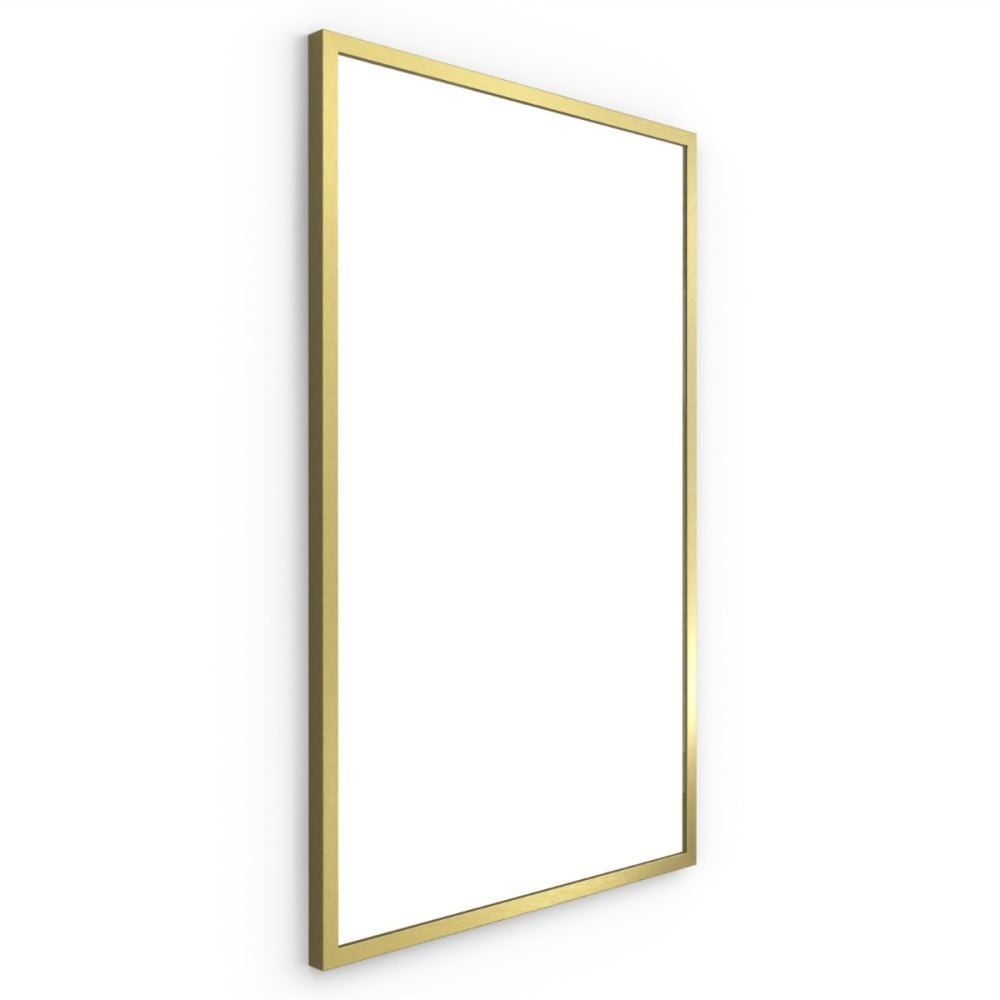 A sleek rectangular gold-framed docklands mirror 50x80cm with minimalist brushed brass design