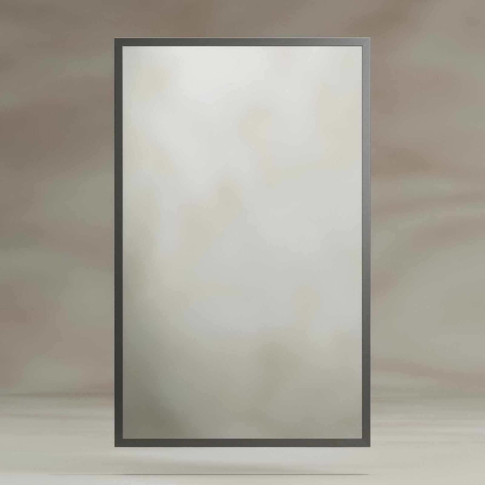 Docklands rectangular mirror 50x80cm with a sleek dark gray metal frame and smooth reflective surface in brushed stainless steel