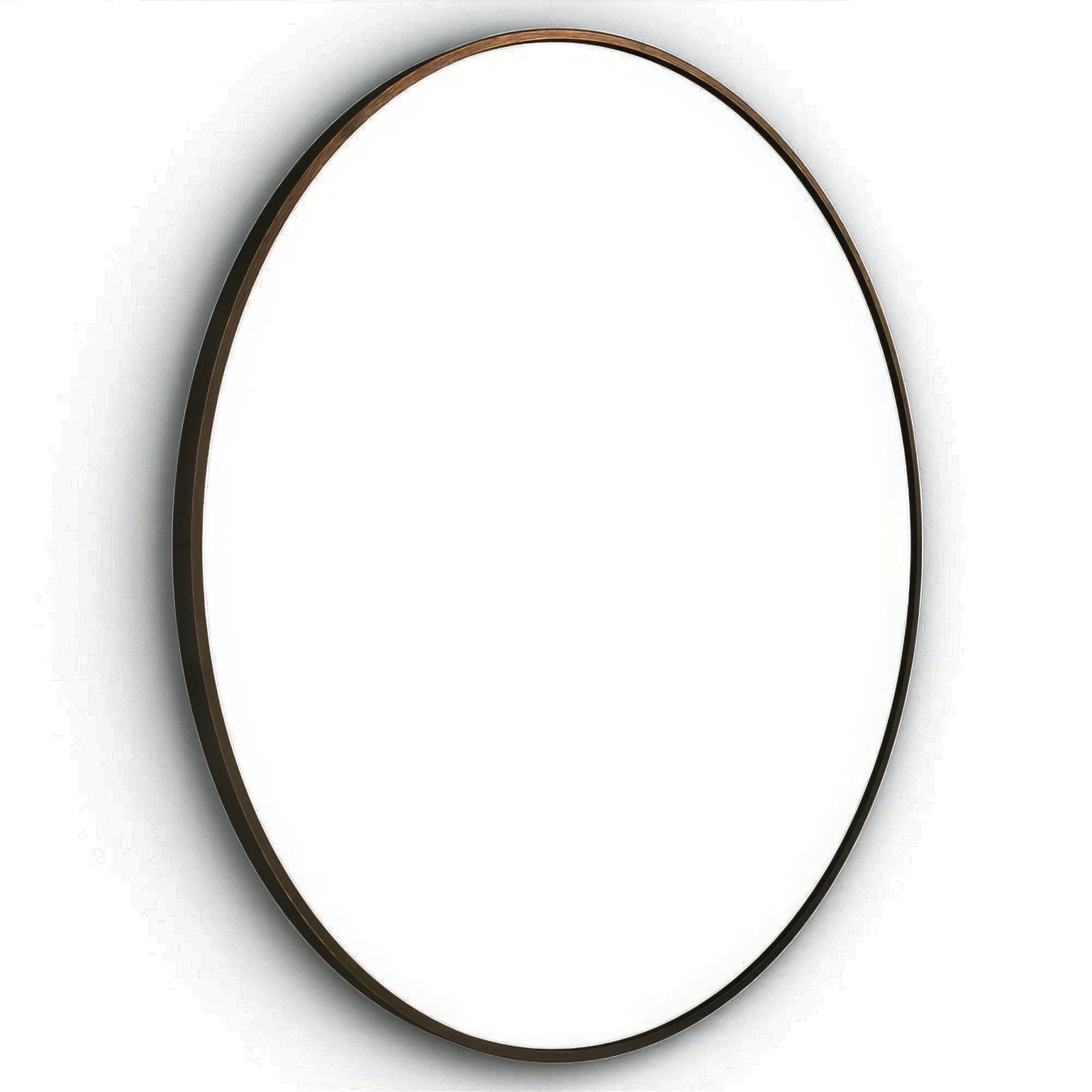 Oval-shaped mirror with a sleek dark bronze metallic frame from the docklands round mirror 80cm brushed bronze collection