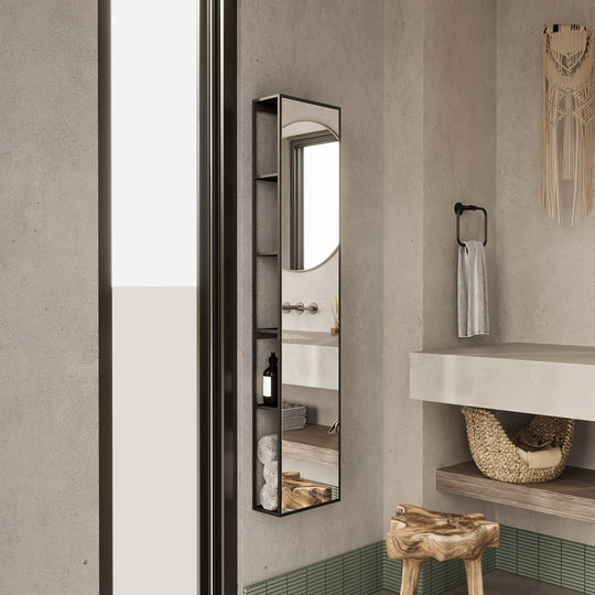 Dockside Mirror With Open Shelving 140x30cm in Black - alternate view