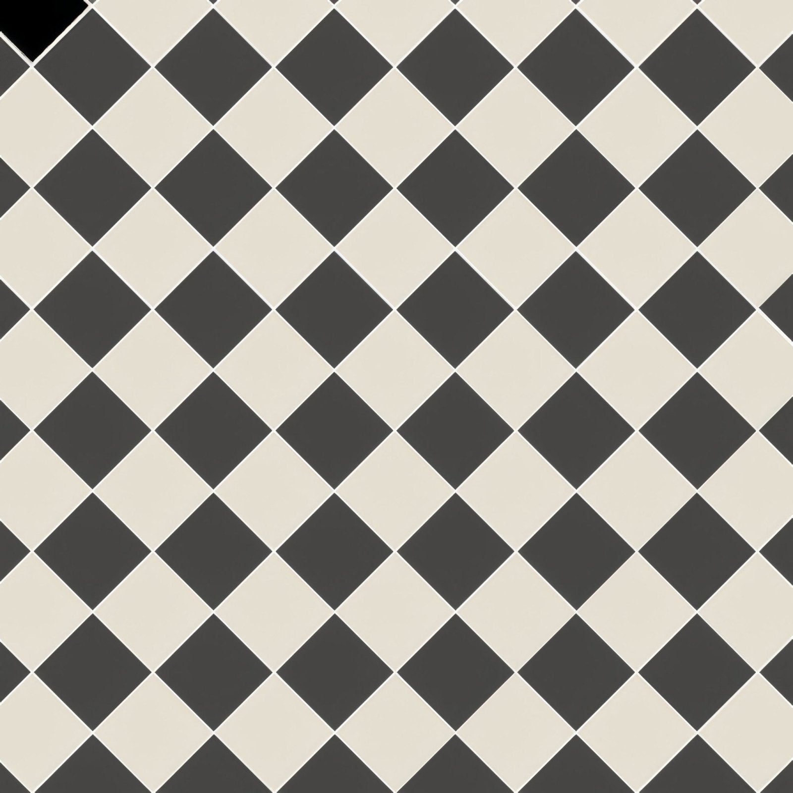 Dorchester black and Dover white diamond patterned tile flooring in black and cream for stylish interior use