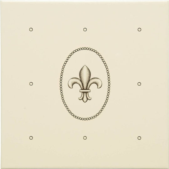 Dot Cartouche with Fleur de Lis Charcoal Grey on County White