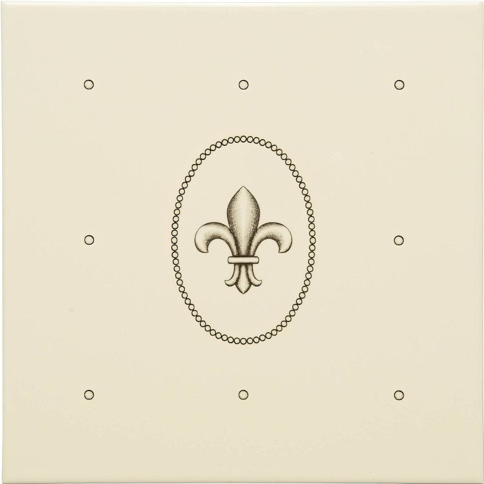 Dot Cartouche with Fleur de Lis Charcoal Grey on County White