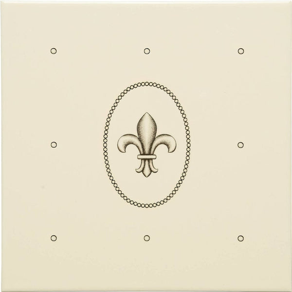 Cartouche with Fleur de Lis Charcoal Grey on County White