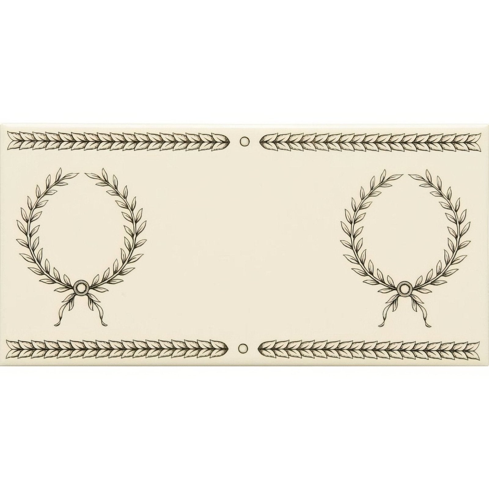 Cream-colored rectangular notepad with charcoal grey double laudatory laurel wreath and border designs on county white