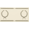 Cream-colored rectangular notepad with charcoal grey double laudatory laurel wreath and border designs on county white