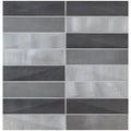 Modern gray and silver metallic glass mosaic tile with brushed reflective finish from dreadnought brushed aluminium mosaic