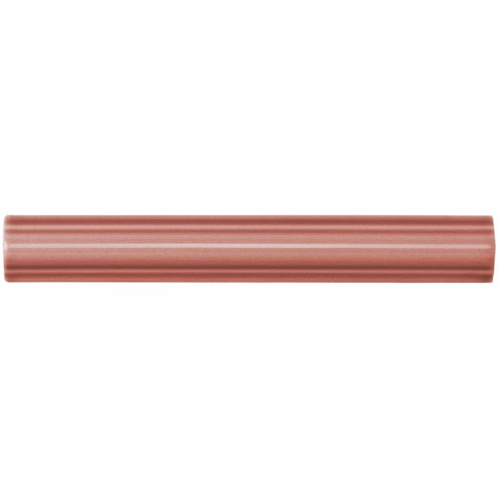 Duchy pink astragal moulding ceramic tile with smooth matte finish and subtle horizontal ridges in warm terracotta hue