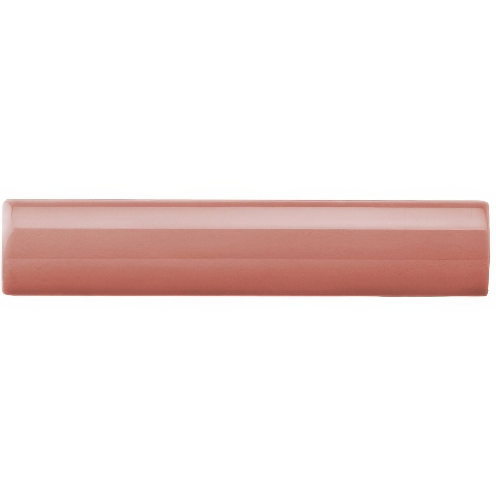 Duchy pink external corner trim ceramic tile with smooth glossy terracotta finish and subtle horizontal ridges