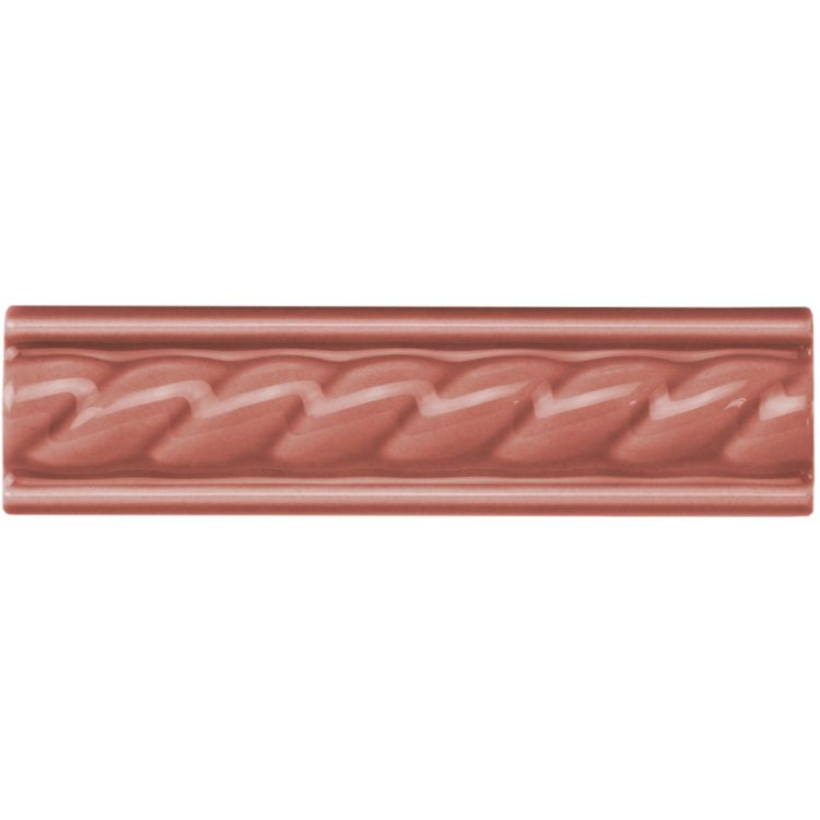 A rectangular terracotta ceramic tile with a raised twisted rope decorative pattern duchy pink rope moulding