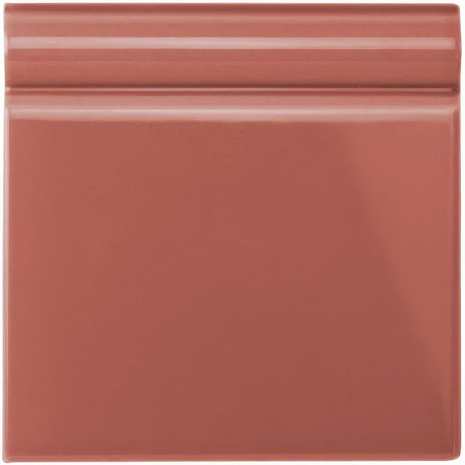 Duchy pink skirting tile square terracotta ceramic with glossy finish and raised decorative molding along top edge