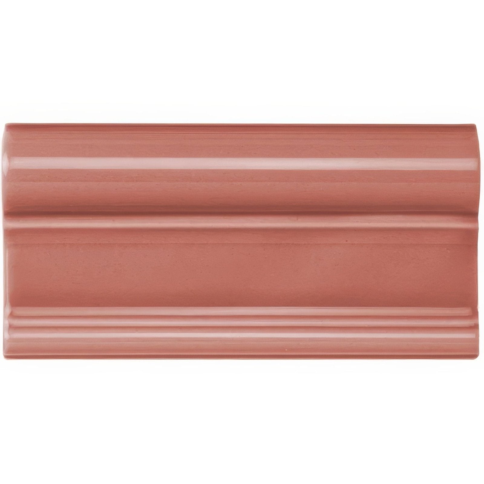 Ceramic duchy pink victoria moulding tile with smooth glossy terracotta finish and three horizontal ridges