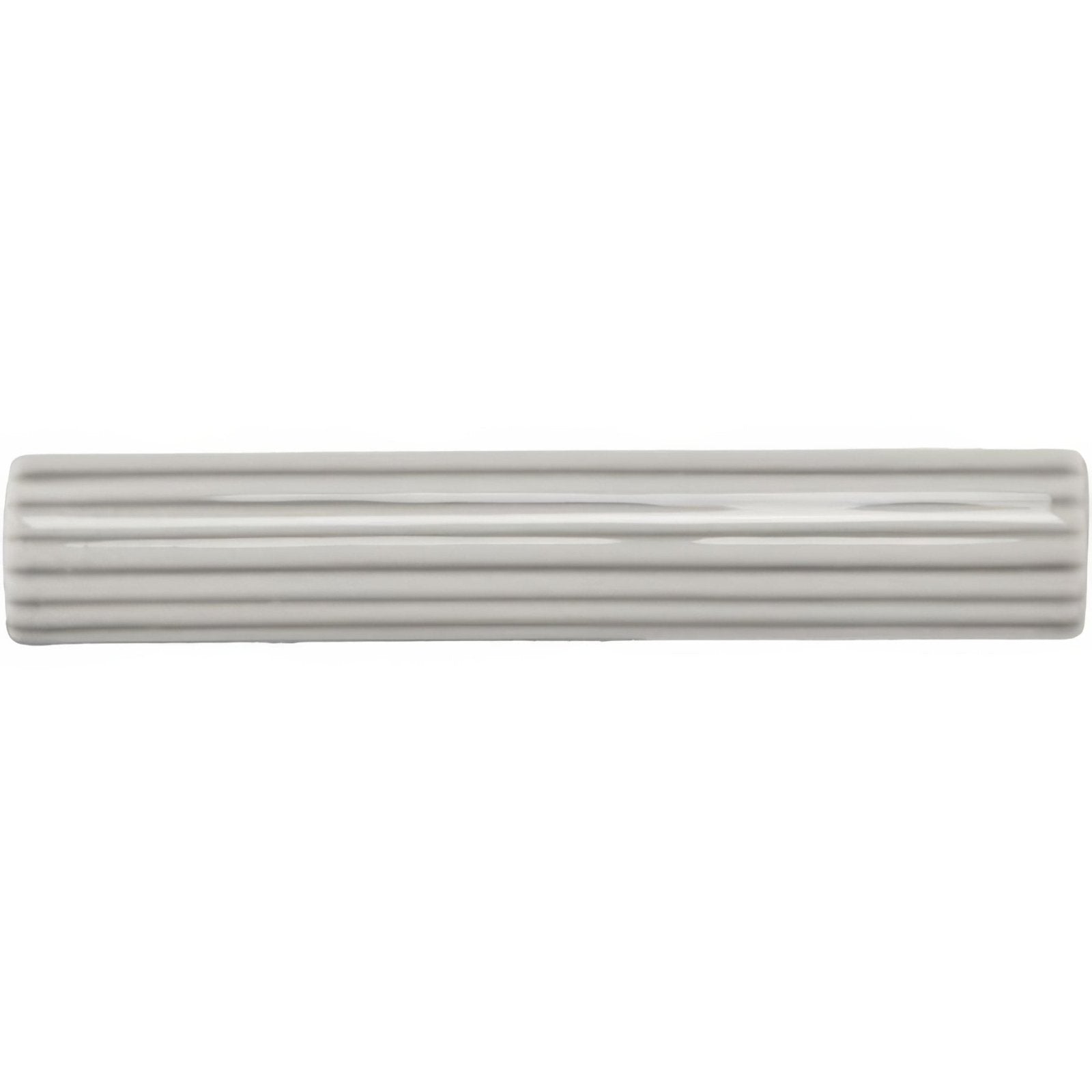 Dunwich bundled reed off-white ceramic tile with glossy finish and evenly spaced horizontal ridges
