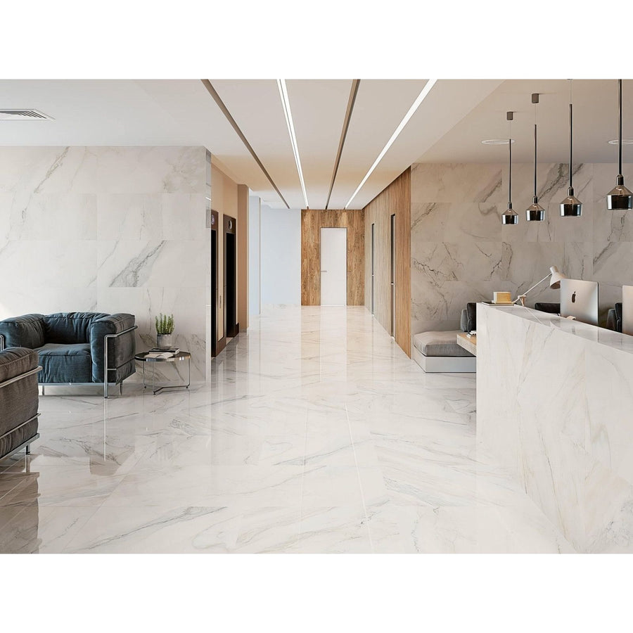 Duomo 1811 Blanco Polished white marble floor tile with subtle gray veining and a polished finish