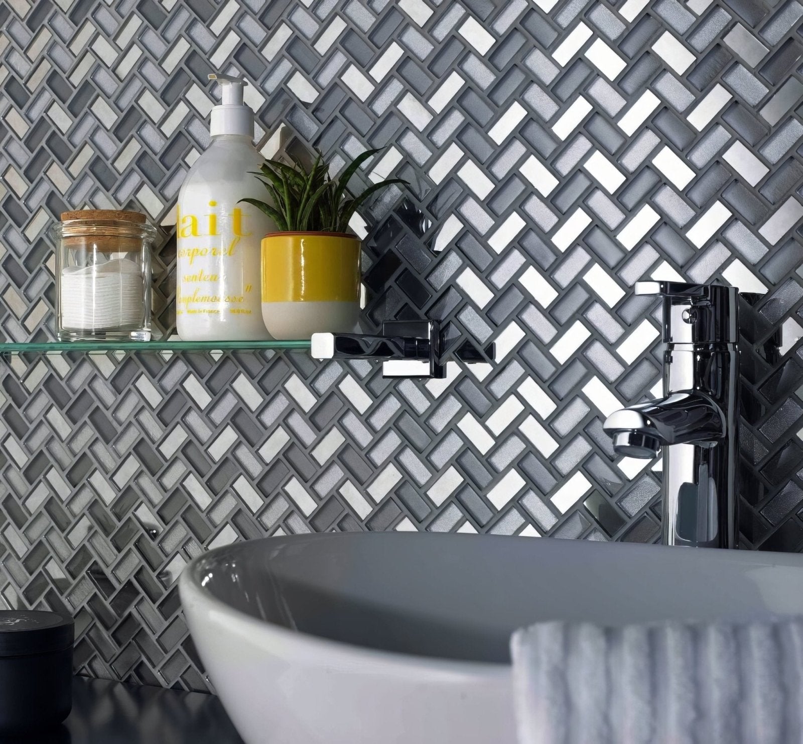 Dusk Grey Herringbone Mosaic