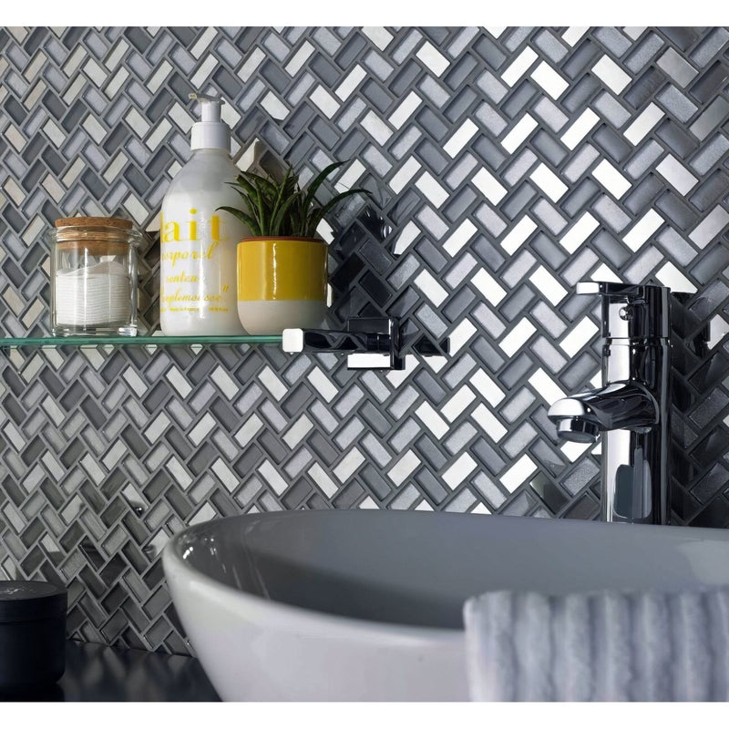 Dusk Grey Herringbone Mosaic