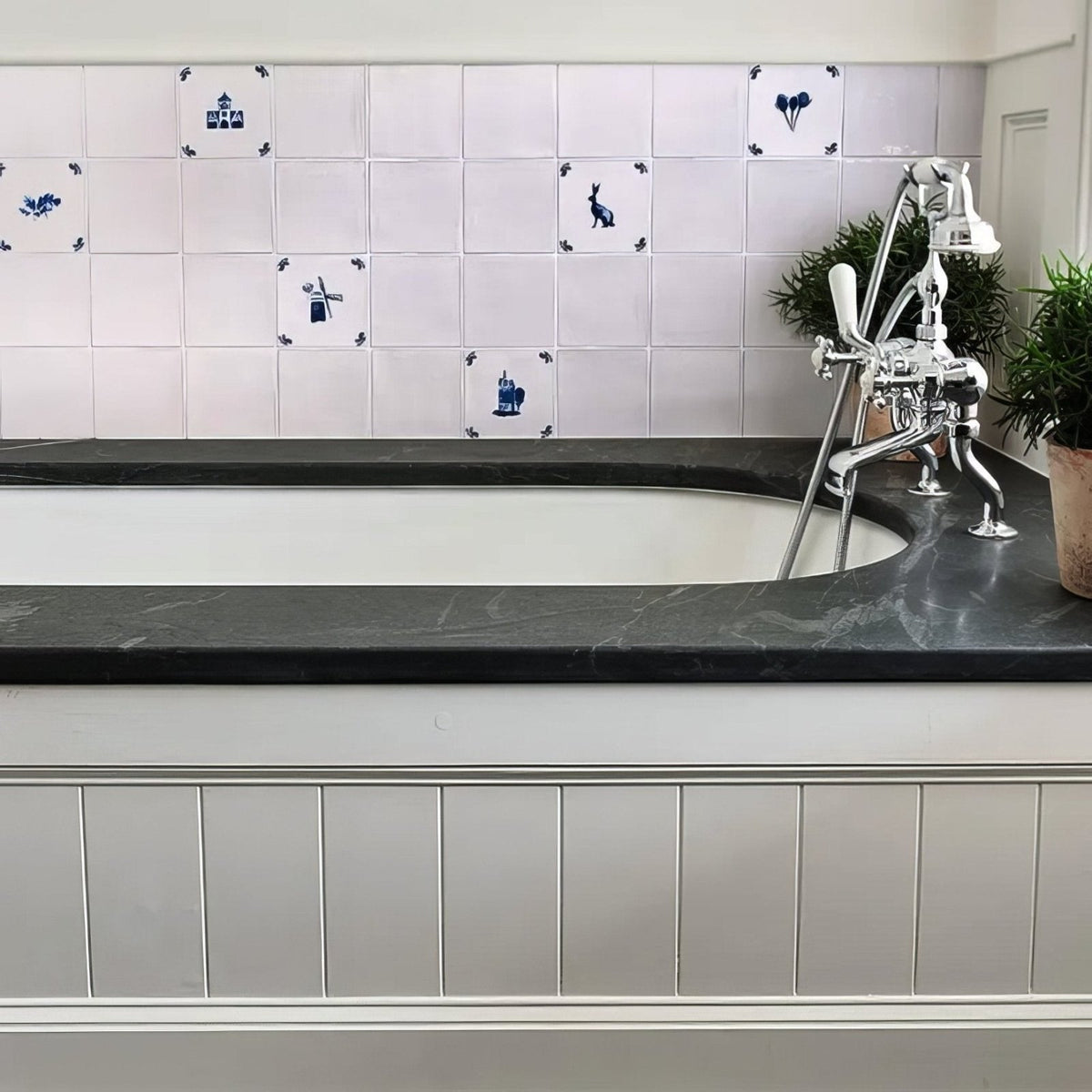 Dyrham Dairy Ceramic Chalk White Field Tile in a bathroom setting
