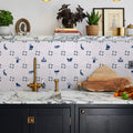 Dyrham dairy ceramic decors blue and white tiles with rabbits windmills and birds for kitchen backsplash