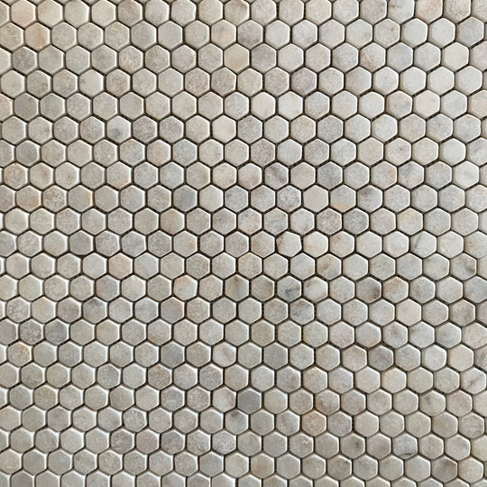 Calacatta Sugar Tumbled Marble 23mm Hexagon Mosaic Wall & Floor Tile