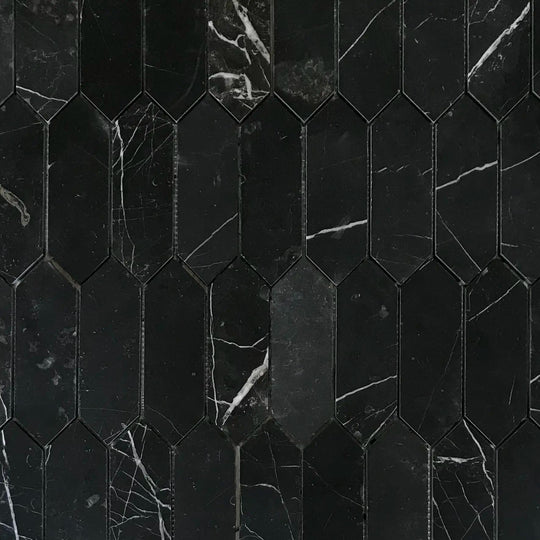 Nero Marquina Honed Marble Picket Mosaic Wall & Floor Tile - alternate view