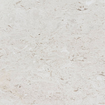 Shellstone brushed limestone tile in warm beige with fossil flecking