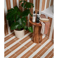 Wooden stool with natural rustic finish and smooth rounded edges for earthenware porcelain red clay use