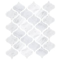 White marble mosaic tile east hampton arabesque with quatrefoil design and subtle gray veining