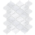 White marble mosaic tile east hampton arabesque with quatrefoil pattern and subtle gray veining