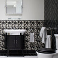 Black and white patterned east hampton black marble tile 10x30cm bathroom wall with herringbone accent section